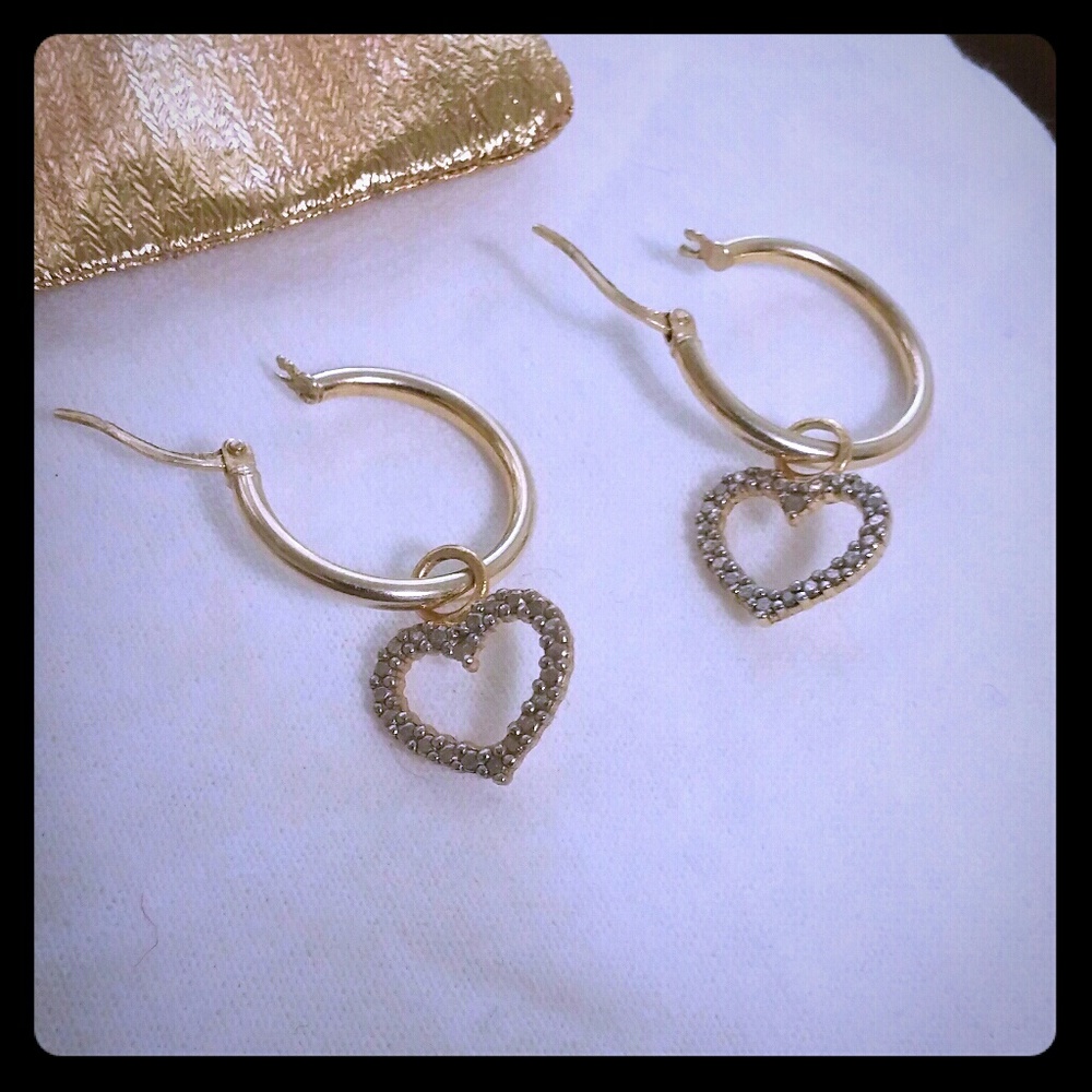 Gold heart diamond earrings